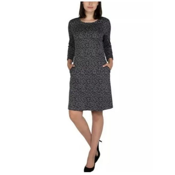 Nicole Miller Women's ¾ Sleeve Dress Side Pockets GREY LEOPARD,MEDIUM‎ - Picture 1 of 10